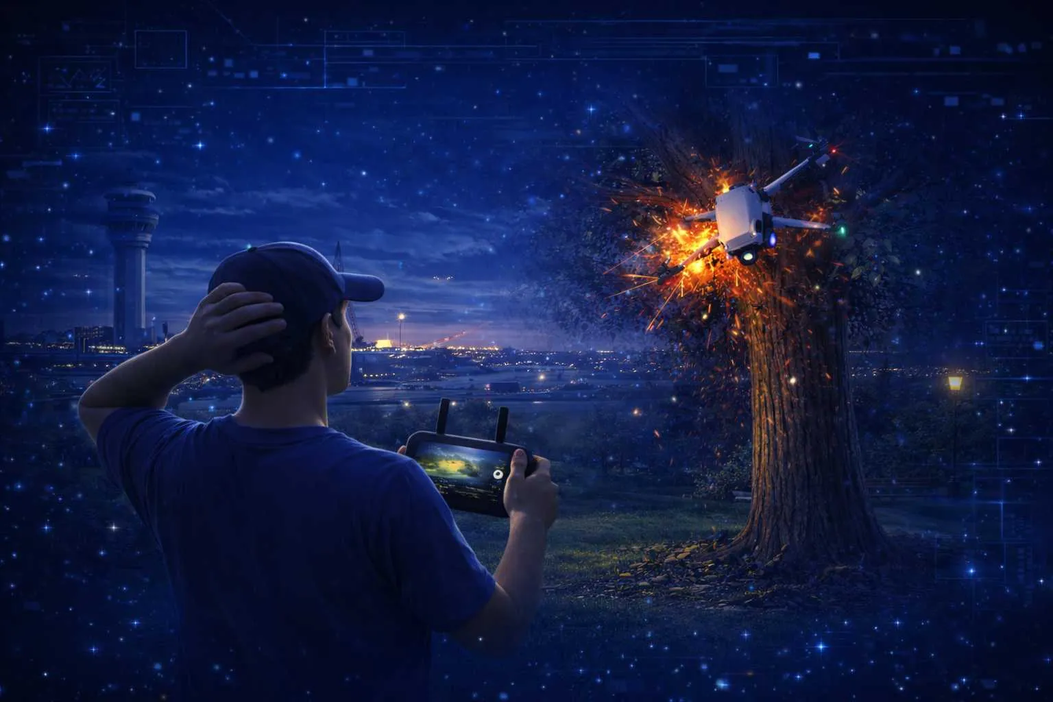 Drone crash scene illustrating why FlySafe protection coverage matters